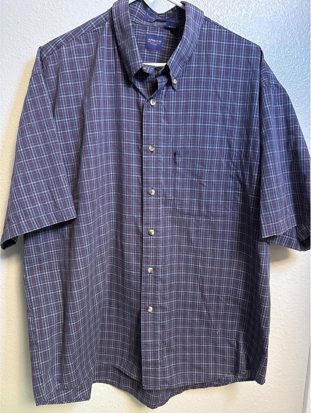 Men's Arrow Short Sleeve Button-Down Plaid Shirt - Size XL